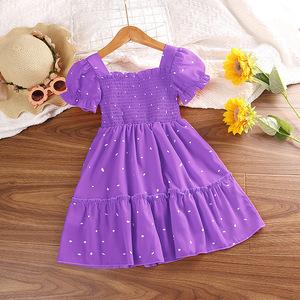 Robe de princesse mignonne vert foncé pour <span class=keywords><strong>filles</strong></span> de 2 à 6 ans, manches courtes, col carré, manches bouffantes, robe à plusieurs couches - Product Image 3