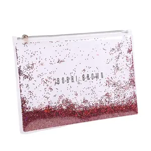 Glitter Clear Plastic Ritssluiting Custom Pvc Tas Met Pailletten Voor Cosmetische