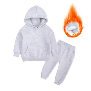 Winter Blank Solid Color Custom Logo Fleece Trainings anzug Baby Boy Girls Plain 2-teiliges Trainingsanzug-Set Kinder Hoodie und Hosen Set
