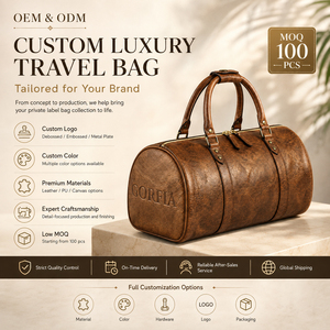 Bolsa de Viaje Vintage Marrón, Bolsa de Fin de Semana con Aspecto de Cuero PU Personalizada, Bolsa de Equipaje de Gran Capacidad para Hombre, OEM ODM - Product Image 1