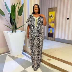 <span class=keywords><strong>Robe</strong></span> Abaya Léopard Femme Africaine Style Décontracté Col V Tissu Anti-Plis Manches Courtes Broderie Graphique Folklorique - Product Image 2