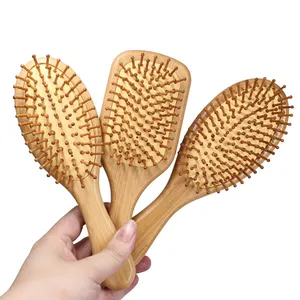 Wholesale Baby Hair Wooden Brush Baby Comb Anti Static Scalp Massage Detangling Bamboo Paddle Cushioned Hair Brush