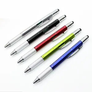 Plastic 6 In 1 Multifunction Tool Pen Screwdriver Ruler Level Touch Stylus Ballpoint Pen with LOGO Printing Cheap Promotion Gift