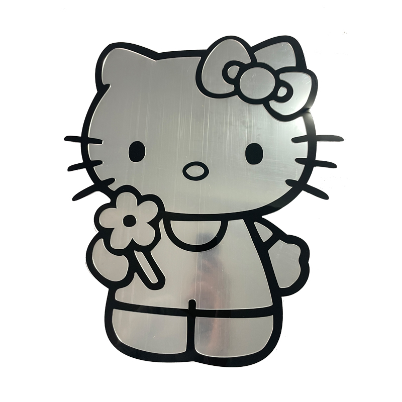 Espejo de tocador de Hello Kitty con dibujos animados personalizados, espejo acrílico redondo cuadrado, decoración de pared, diseño moderno con borde negro para uso doméstico