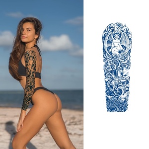 Realistische wasserdichte Semi Permanent Sleeve Tattoos für Männer Frauen Vollarm abdeckung Dunkelblau Langlebig <span class=keywords><strong>3</strong></span> Wochen für Körper gesicht - Product Image 4