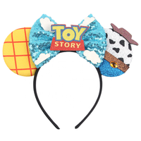 Bandeau pour enfants, dessin animé amusant, paillettes bleues et jaunes, nœud, accessoires pour cheveux inspirés du parc d'attractions