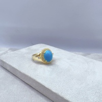 Bague en pierre naturelle turquoise plaquée or et argent, cabochon ovale, pierre précieuse pavée de CZ, tendance, unisexe, certifiée NGTC, bijou statement