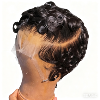 Perruque Lace Front HD Transparente 13x4 |   Perruque bouclée Pixie en cheveux humains vierges brésiliens Remy à 100% pour femmes