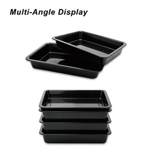 Piring Display Makanan Plastik ABS 30x40cm dengan Pinggiran untuk Supermarket Deli Nampan Saji Persegi Panjang Hitam Putih - Product Image 3