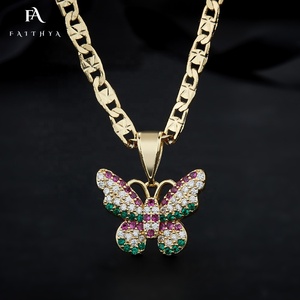 FP1011ขายส่ง Oro ลามิเนตสร้อยคอเครื่องประดับเพทาย Moissanite ทองที่เต็มไปด้วยสแตนเลสเพชรจี้ผีเสื้อ - Product Image 2