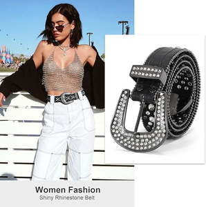 Ceintures occidentales personnalisées en cuir PU à paillettes brillantes en cristal grande <span class=keywords><strong>boucle</strong></span> en alliage de couleur <span class=keywords><strong>blanche</strong></span> de créateur pour un usage quotidien Western - Product Image 6