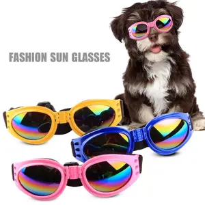 แว่นตากันแดดสุนัขป้องกันรังสียูวีป้องกันการสึกหรอพร้อมสายรัดปรับได้แว่นกันแดดสุนัขพลาสติก ABS