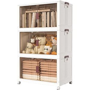 Clear Foldable Multi-Layer <b>Large</b> PP Storage Cabinet Household Storage <b>Boxes</b> Clothing Toys Home Packaging 20-35L Capacity Durable - Product Image 1