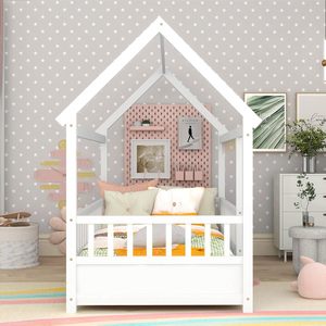 เตียงไม้ Montessori ขนาด Twin สำหรับเด็กหญิงเด็กชาย สีขาว ไม่ต้องใช้ฐานรองเตียง - Product Image 4