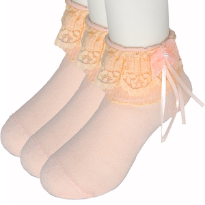 Nouvelles chaussettes slouch mignonnes de style princesse pour enfants en coton tricoté respirant avec dentelle avec un nœud de fleur de cheville pour filles bébés - Product Image 1