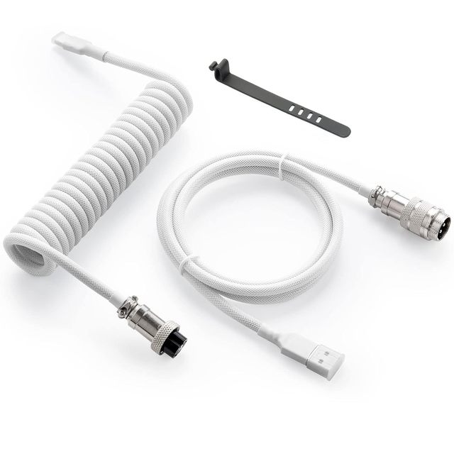 Coiled USB C Cable for Gaming Keyboard, Double-Sleeved Mechanical Keyboard Cable with Detachable Metal Aviator, USB-C to USB-A
