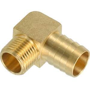 Raccord coudé en laiton fileté mâle à 90 degrés pour tuyau, usiné CNC, poli, métrique - Product Image 1