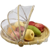 Panier à fruits en bambou fait main en gros avec couvercle en filet, design dôme durable pour servir les aliments et la décoration intérieure