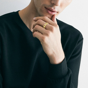FY Fashion Herrenringe Edelstahl Minimalistischer Goldener Kubanischer Gliederkettenring für Männer Sohn Jungen Schmuck Geschenk Vatertag Geburtstag - Product Image 2