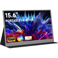 Moniteur portable AHXJKA 15,6 pouces 1920x1080 FHD IPS HDR 60Hz, écran externe avec double haut-parleur et étui en cuir pour ordinateur portable, PC, téléphone