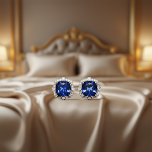 Orecchini a lobo Love Inc con zaffiro blu taglio cuscino, geometrici, in lega, gioielli classici da donna per feste - Product Image 2