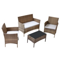Juego de Sofá y Mesa de Centro de Mimbre de Ratán, Estilo Moderno, Portátil, Convertible, Altura Ajustable, con Cojines, Muebles para Sala de Estar