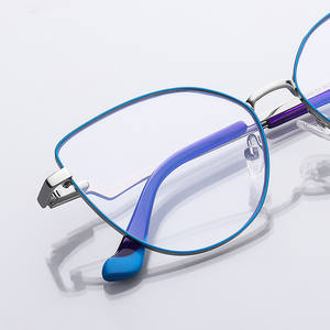 1 paire de <span class=keywords><strong>lunettes</strong></span> à charnière en métal bleu, nouvelle <span class=keywords><strong>tendance</strong></span> printemps <span class=keywords><strong>2022</strong></span>, cadre optique de couleur bonbon, Anti lumière bleue - Product Image 2