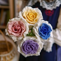 UKIQUEEN – fleurs artificielles faites à la main pour la saint-valentin, vente en gros, produits finis en laine, Roses au Crochet, Roses tricotées à la main