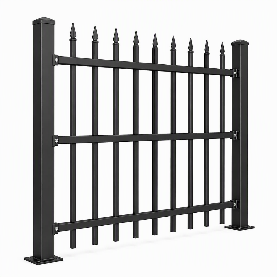 22 No Powder Ornamental Steel Fence Panel Galvanized Matte Black Powder Coated ...