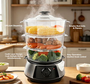 Vaporera Eléctrica <span class=keywords><strong>de</strong></span> Alimentos <span class=keywords><strong>de</strong></span> 800W para <span class=keywords><strong>Cocinar</strong></span> <span class=keywords><strong>al</strong></span> <span class=keywords><strong>Vapor</strong></span>, 3 Niveles, Bandejas <span class=keywords><strong>de</strong></span> Acero Inoxidable, Cocción Rápida y Simultánea, Uso Doméstico, 11.5L - Product Image 3