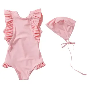 Butik pakaian mandi perempuan, baju berenang satu potong warna polos sutra susu bikini lengan fly musim panas