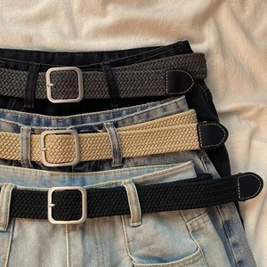 <b>Elastic</b> Canvas Woven <b>Belt</b> Pin Buckle Khaki Black Gray Brown Spring 2023 Sports Leisure <b>Belts</b> - Product Image 2