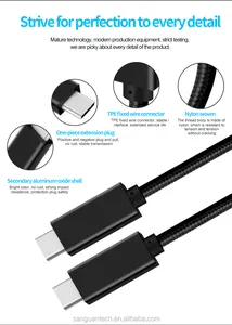 Kabel Data Pabrik Kabel Usb C Ke Usb C PD 100W 20V 5A Pengisian Cepat 3.1 Gen2 Kabel USB C dengan Nilon Dikepang untuk Macbook