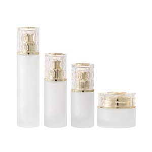 Ensemble cosmétique de luxe vide rond transparent/en verre dépoli 30g 50g pot de crème pour le visage 30ml-120ml emballage de bouteille en verre de lotion/vaporisateur - Product Image 2