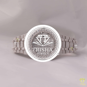 Montre en Moissanite de Créateur, Approvisionnement Direct Usine, avec Pierres de Clarté VVS Brillantes et Cadran Entièrement Pavé de Baguettes - Product Image 1