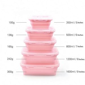 Eco-Friendly Reusable 5-Piece Foldable Bento Food Storage Container Set Collapsible Silicone Kids' Lunch <b>Boxes</b> - Product Image 2
