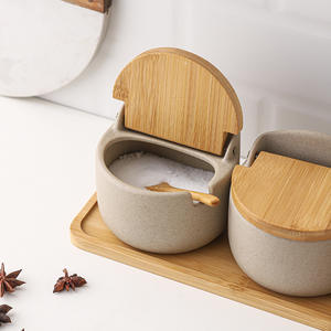 Personalizza i set di barattoli per bottiglie di conservazione in porcellana per alimenti da cucina con coperchio in bambù sigillato vaso per condimenti in legno vaso per spezie in ceramica - Product Image 6