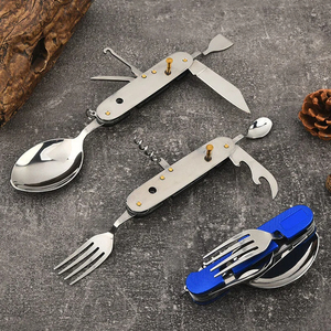 Stainless steel folding cutlery <b>set</b> knife fork spoon tableware outdoor hiking travel aluminum handle multi-functional tableware - Product Image 4