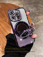 Coque Scintillante Arrière pour iPhone 16 15/15 Pro/14 Pro Max, Coque Chromée Bling-Bling pour iPhone 13 avec Béquille