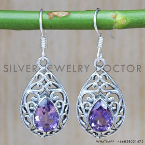 Boucles d'oreilles authentiques en argent sterling 925 améthyste Bijoux en pierres précieuses faits à la main Boucles d'oreilles fines Bijoux en gros en vrac - Product Image 2
