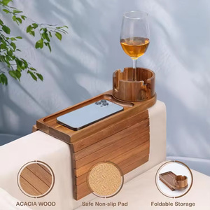 Table d'appoint pliable en bois d'acacia pour canapé avec porte-gobelet pour collations et boissons - Product Image 2