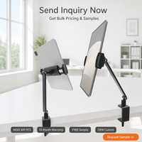 Support de téléphone et tablette en métal flexible réglable à 360 degrés, bras articulé long, pince de bureau pour bureau et studio, vente en gros
