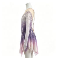Costume de patinage artistique à dégradé violet rose avec strass, manches longues, dos en V profond, robe de performance pour filles et enfants