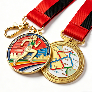 Venta Directa de Fábrica, Medalla 3D Personalizada de Metal Chapada en Oro, Impresión Offset, Cinta Roja y Blanca, Regalo Promocional con Temática Deportiva - Product Image 1