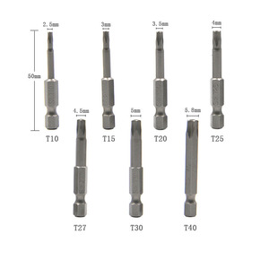 T9 T10 T15 T20 T25 T27 T30 T35 T40 Hex Drilled Hole1/4 Hex 50mm Length Torx <strong>Security</strong> Screwdriver <strong>Bits</strong> - Product Image 6