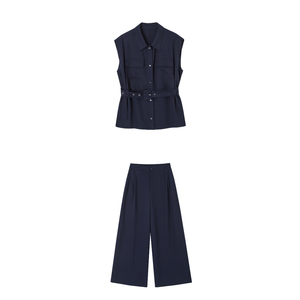 Dme Linen Suit Set Women Summer Work Commute Two Piece Lapel Top Wide Leg Pants 71.2 Lyocell 6.3 Linen - Product Image 4