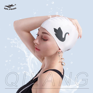 Gorro de natación de silicona Qilang con estampado de animales de dibujos animados, unisex, para adultos y niños, gorro de natación elástico impermeable - Product Image 2