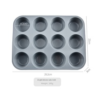 Moule à gâteau en silicone transfrontalier 12 cavités, pour muffins, puddings, gelées, chocolats, tartelettes aux œufs, facile à démouler et à nettoyer, compatible four
