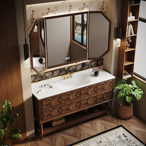 Meuble-lavabo de salle de bain d'hôtel de style luxe moderne avec armoire en bois massif, vasque en pierre, <span class=keywords><strong>miroir</strong></span> intelligent, rangement et design écologique - Product Image 5
