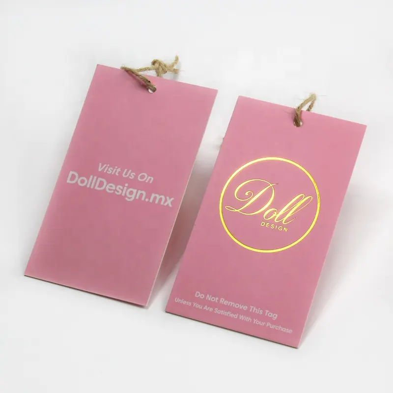 Переработанные розовые подарочные бирки по индивидуальному заказу, бумажные аксессуары, подвесные бирки для одежды с напечатанным логотипом из золотой фольги